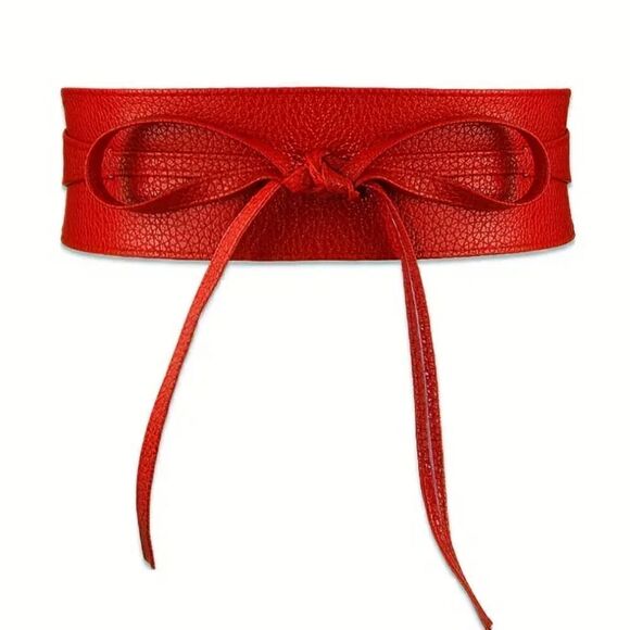 Fashionable Boho Vegan Leather Belt Wide Corset Style with Bow Tie Accent - Picture 10 of 11